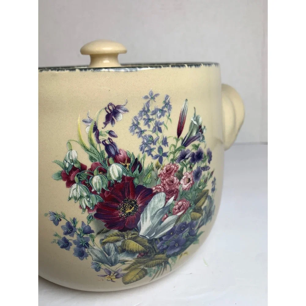 Home & Garden Party Ltd 2004 Floral Stoneware Cottagecore Cookie Jar Made USA